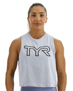 ClimaDry™ Women's Cropped Tech Tank - Solid / Blue Ice Heather