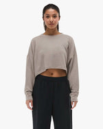 Women's Waffle Cropped Long Sleeve Crewneck - Walnut