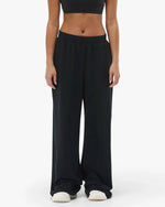 Women's Waffle Wide Leg Pant - Black