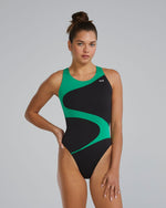 Durafast Elite® Women's Maxfit Swimsuit - Vanguard Splice / Black & Green
